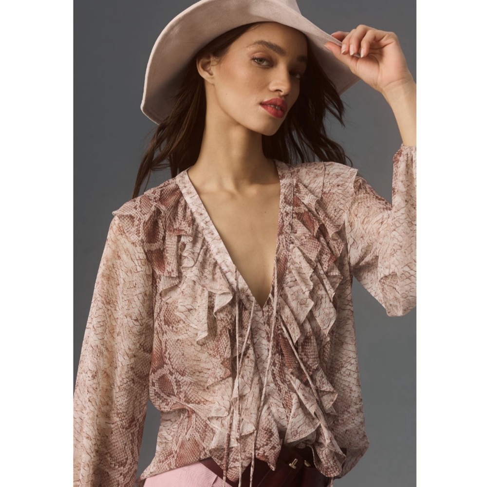 Anthropologie Long Sleeve Ruffled Blouse New With Tags